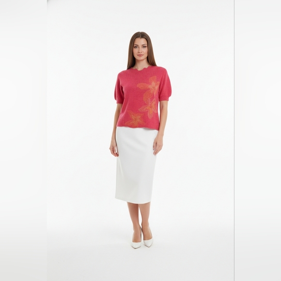 Susan Bristol Tops - Susan Bristol Coral and Mustard Short Sleeve Tee Size Large